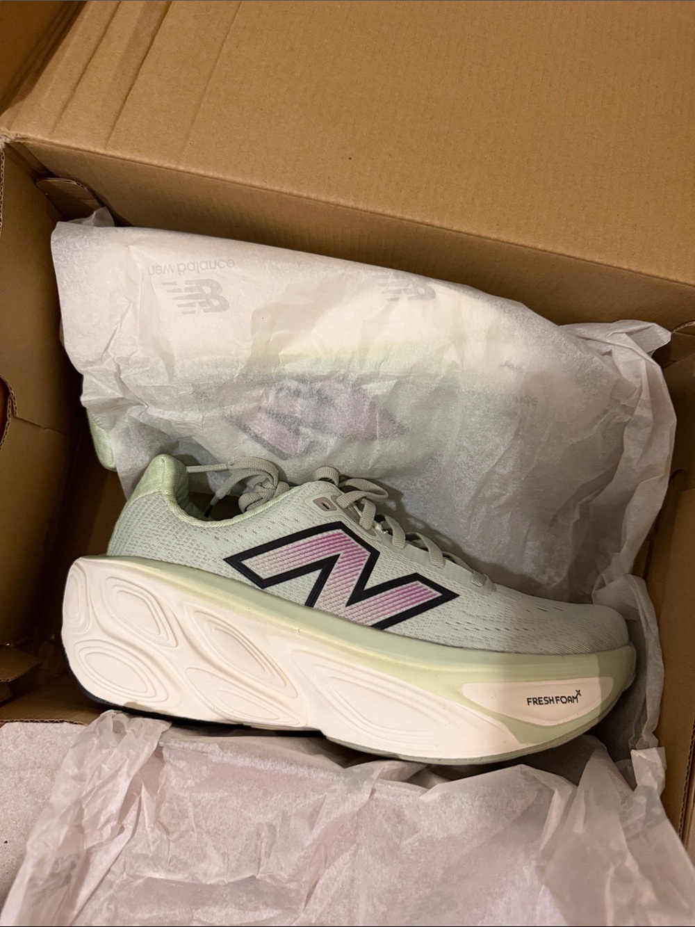 New Balance Women's More V5 Light Mint Running Sneakers with Pink 'N'